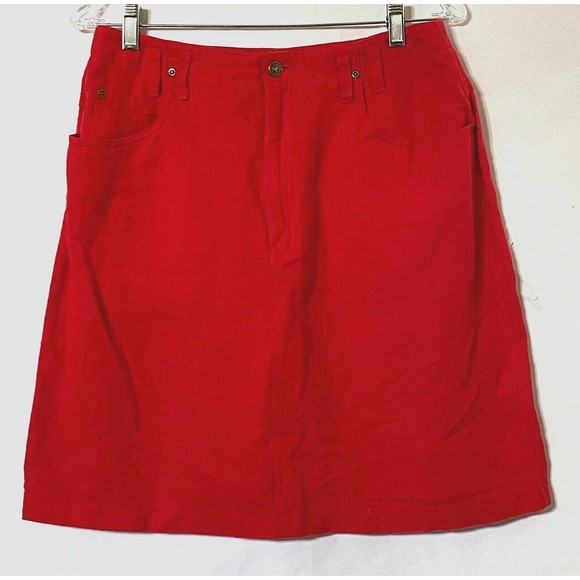 Lizwear Dresses & Skirts - Lizwear Skirt Womens 12 Tomato Red Midi Linen Cotton Blend